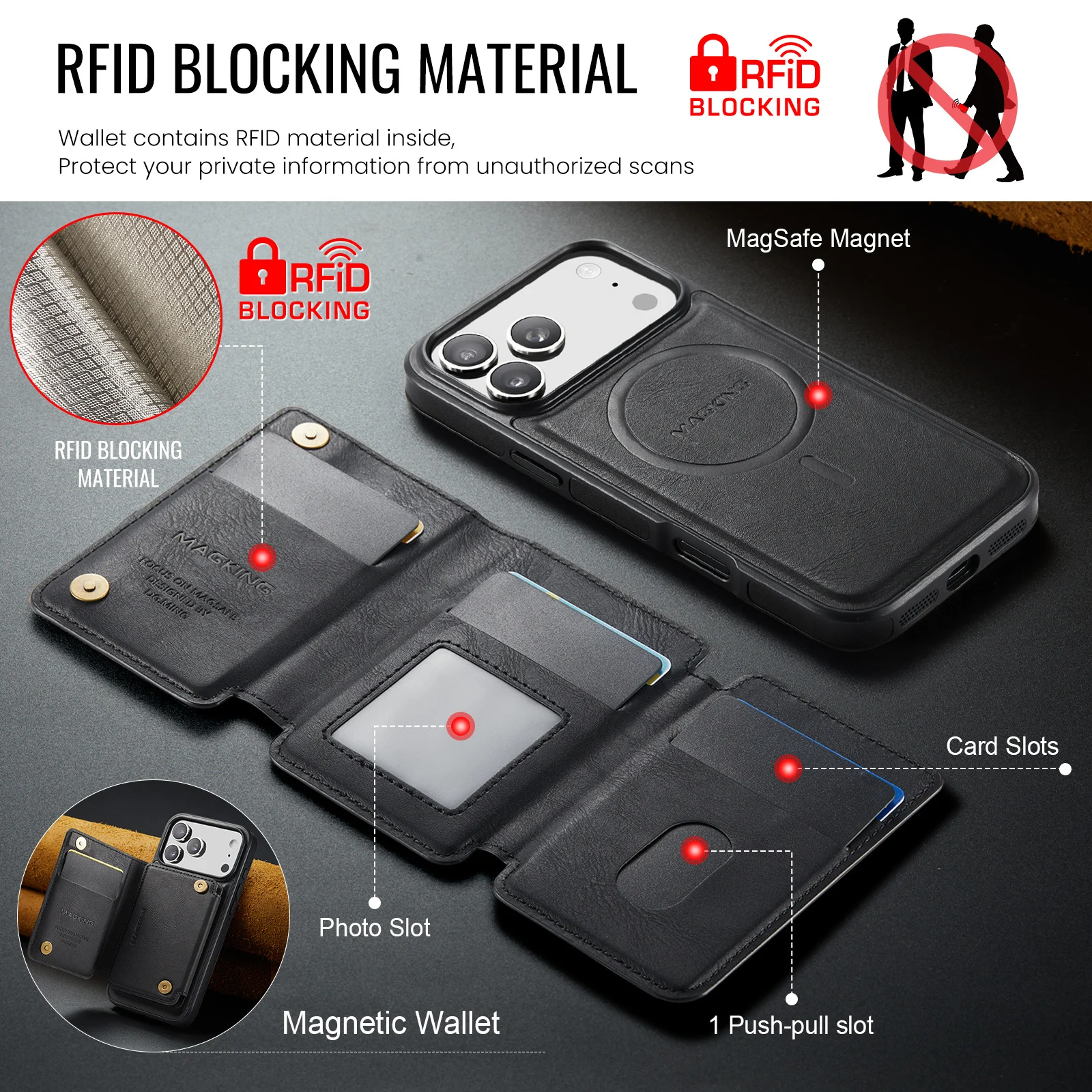 Magnetic Wireless Charging Phone Case Protective Leather Cover — image 3