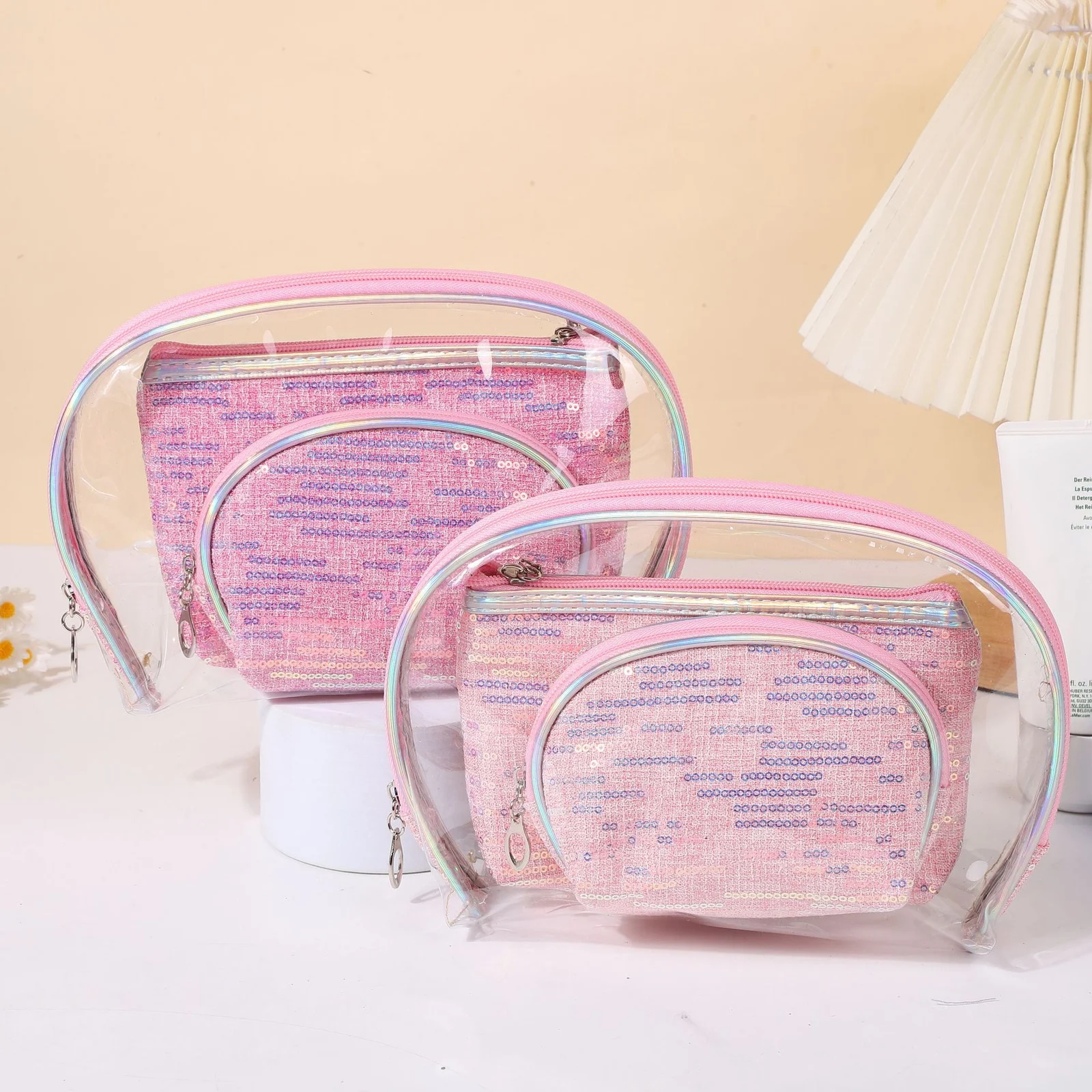 Makeup Bag, Hand-held Three Piece Set, Transparent Pvc, Large Capacity, Waterproof,… — image 4