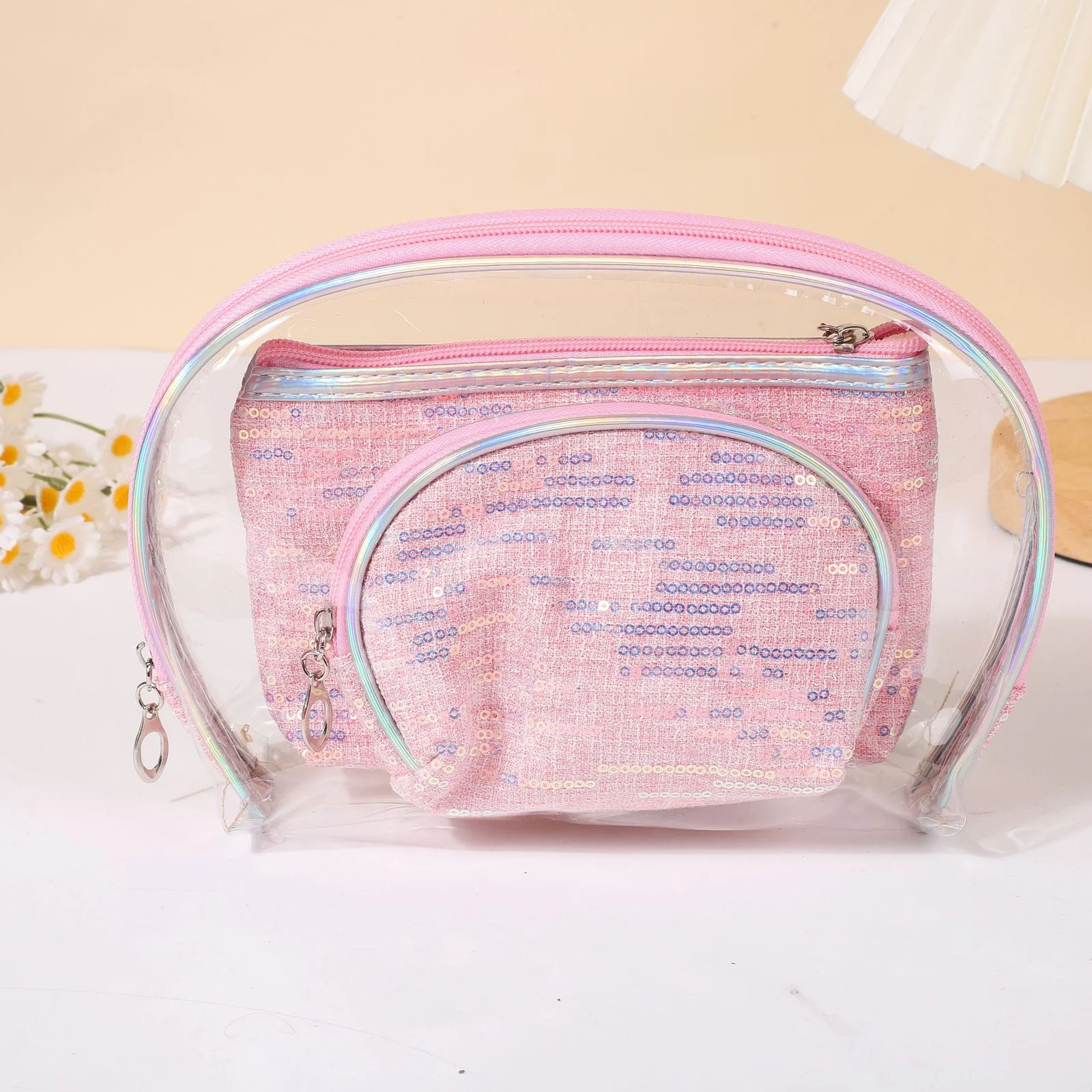 Makeup Bag, Hand-held Three Piece Set, Transparent Pvc, Large Capacity, Waterproof,… — image 5
