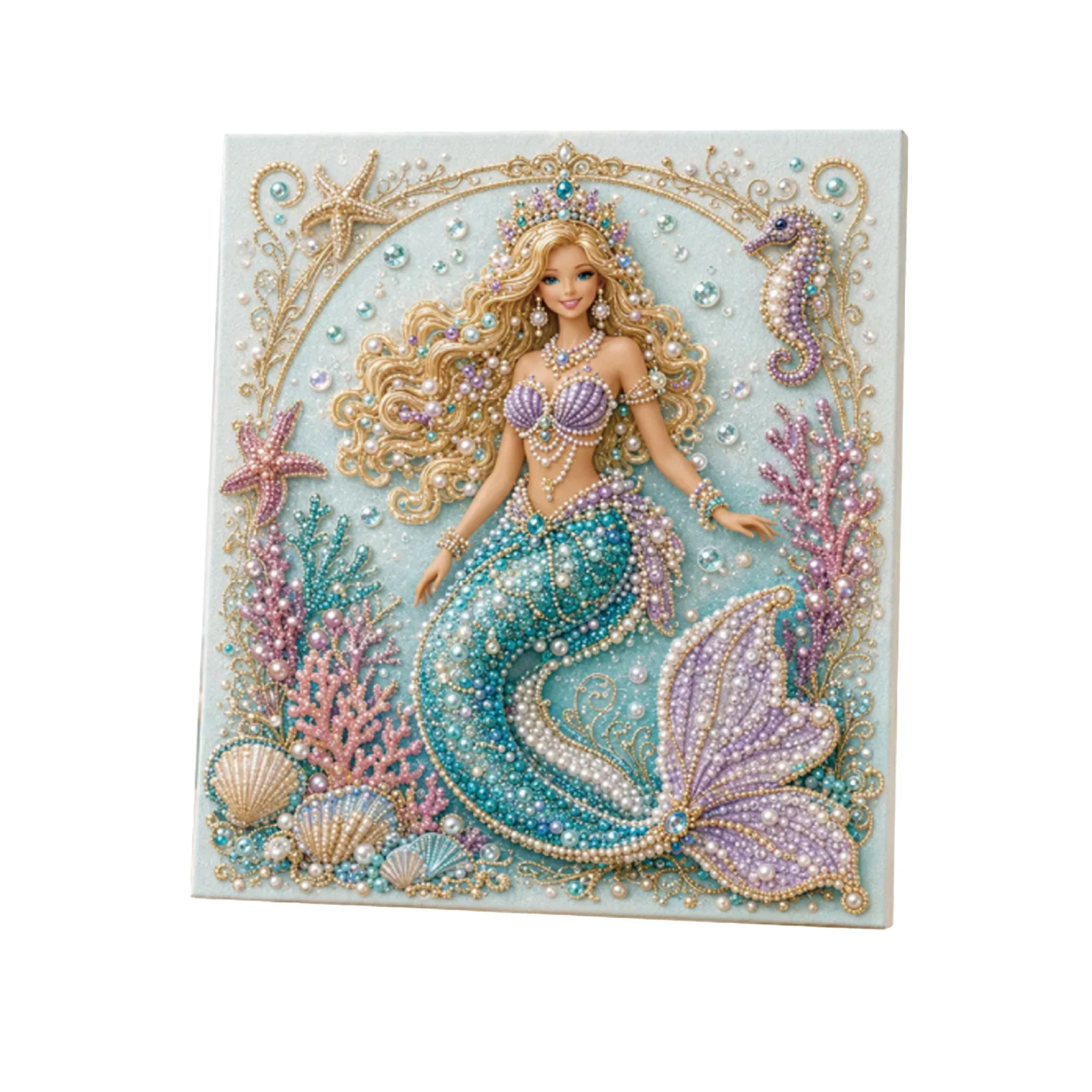 Marine Mermaid Pearl Rhinestone Decorative Painting, Handmade Creative Diamond Art — image 3