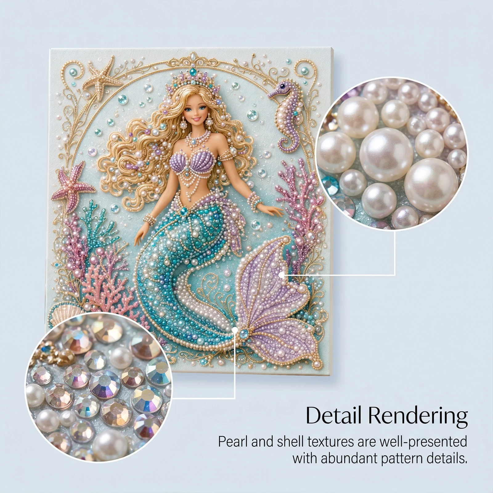 Marine Mermaid Pearl Rhinestone Decorative Painting, Handmade Creative Diamond Art — image 2
