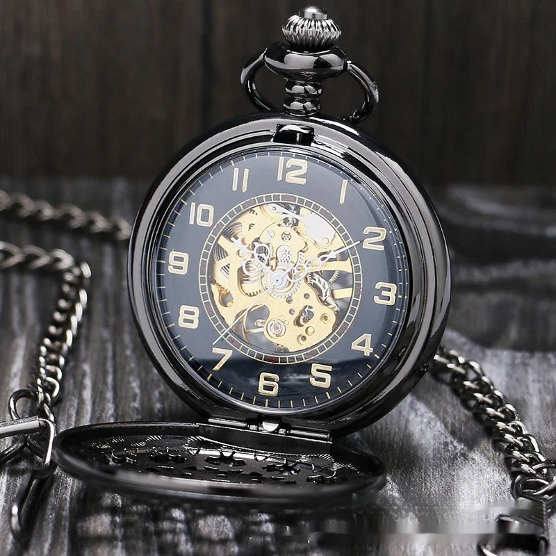 Mechanical Pocket Watch Retro Large Gun Color Spider Web Flip — image 8