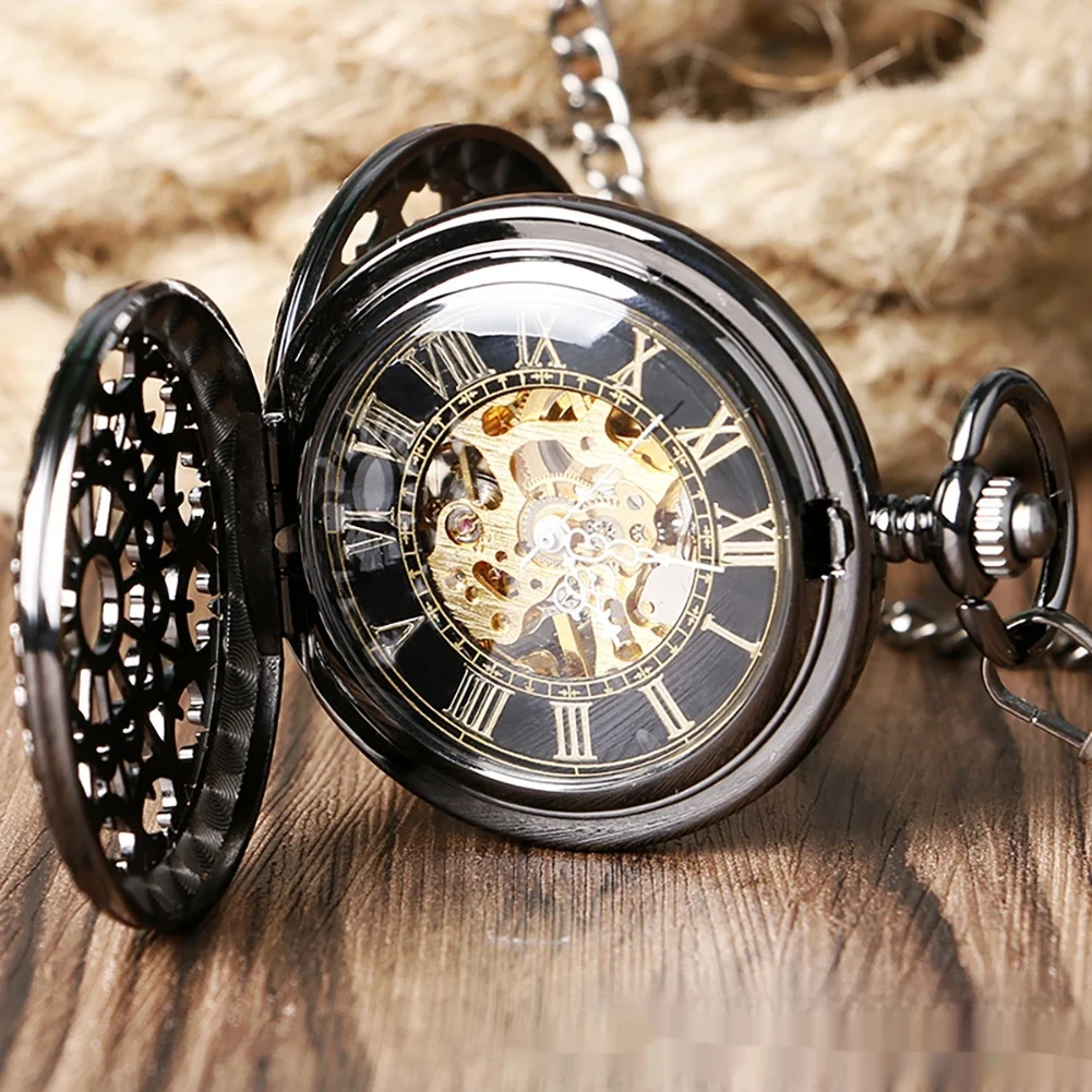 Mechanical Pocket Watch Retro Large Gun Color Spider Web Flip — image 6