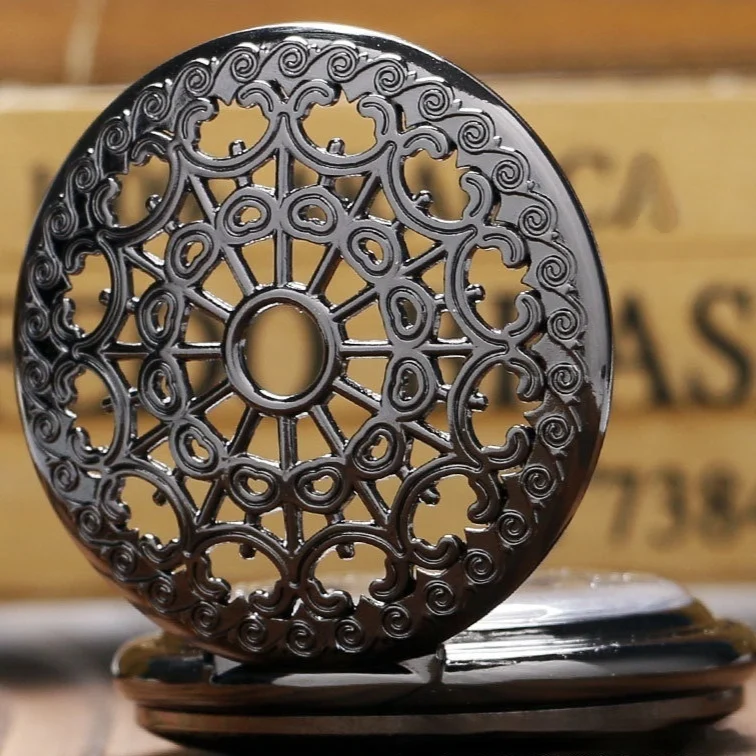 Mechanical Pocket Watch Retro Large Gun Color Spider Web Flip — image 4