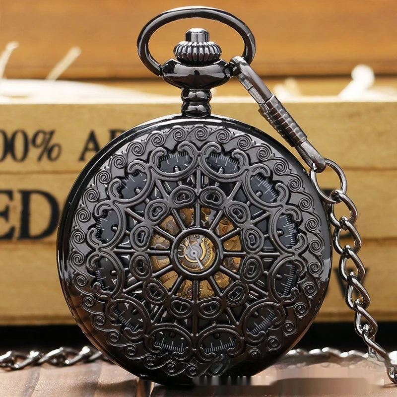 Mechanical Pocket Watch Retro Large Gun Color Spider Web Flip — image 5