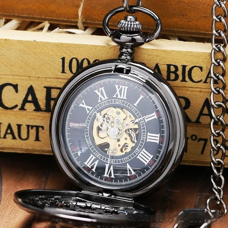 Mechanical Pocket Watch Retro Large Gun Color Spider Web Flip — image 3