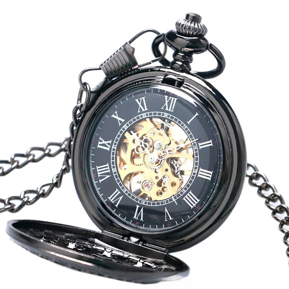 Mechanical Pocket Watch Retro Large Gun Color Spider Web Flip — image 2