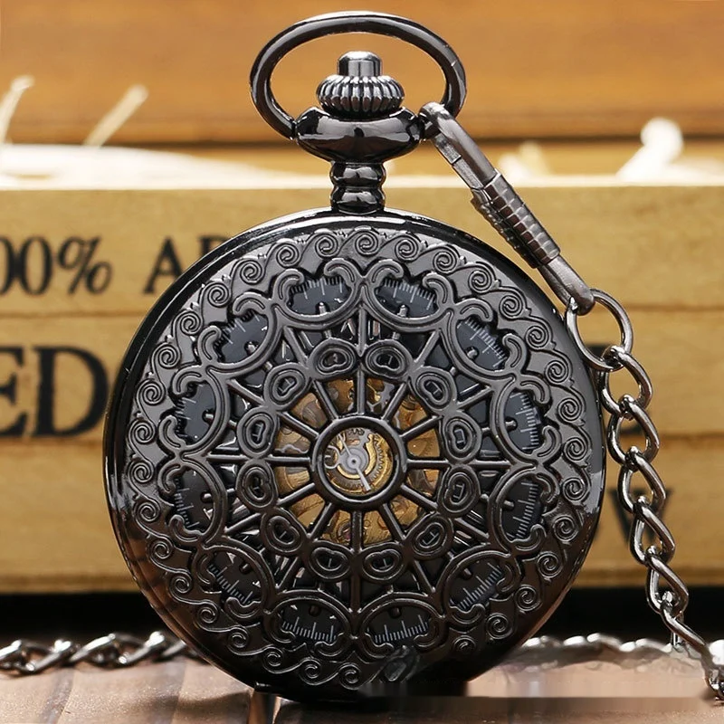 Mechanical Pocket Watch Retro Large Gun Color Spider Web Flip — image 7