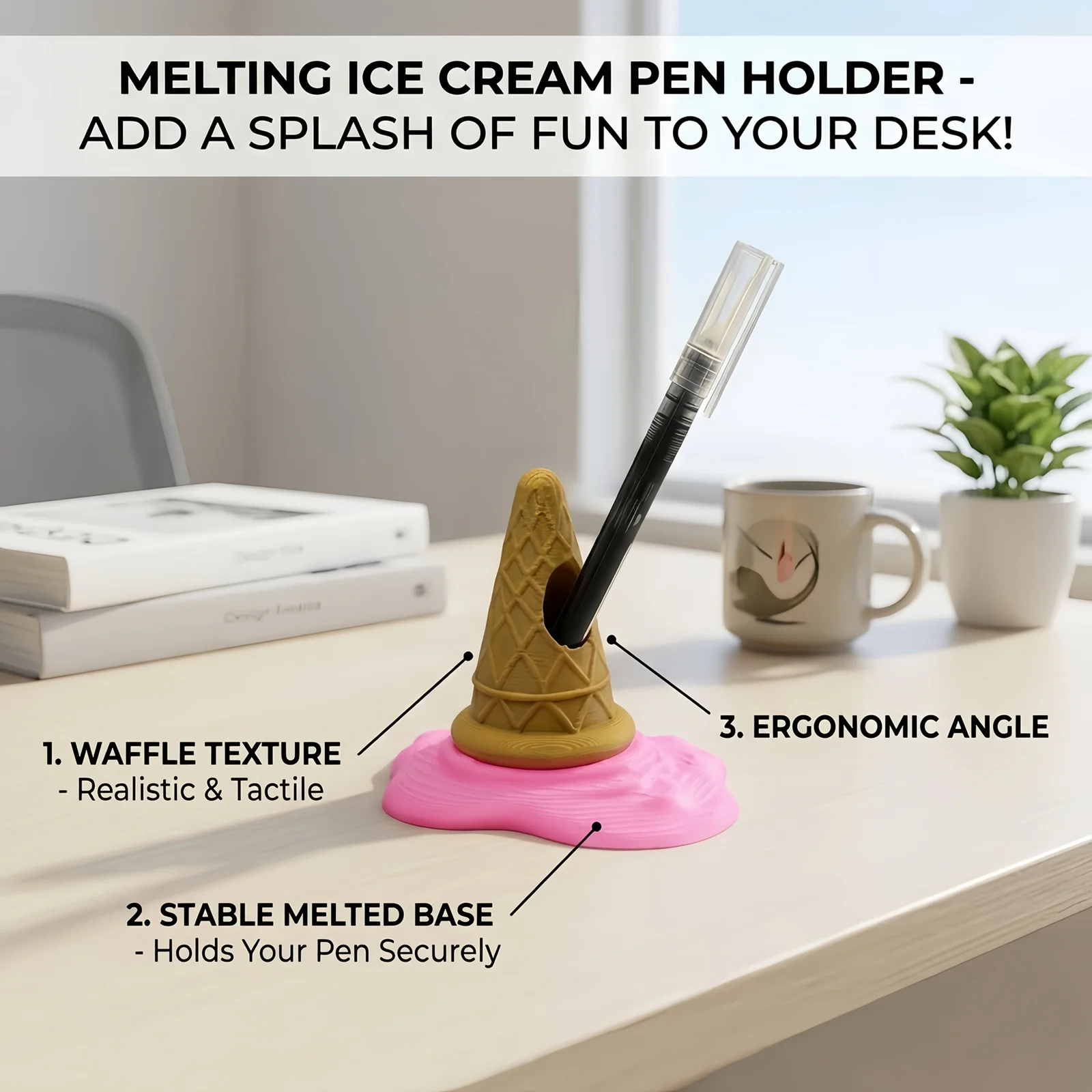 Melting Ice Cream Cone Pen Holder, Creative 3D Printed Desktop Pencil Organizer, Cute… — image 5