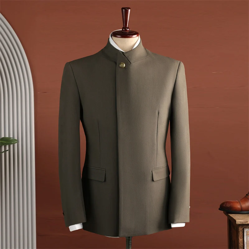 Men Black Mandarin Collar Two-piece Suit — image 5