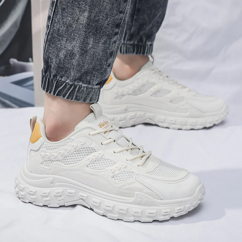 Men Black Safety Work Sneakers, Breathable Anti-slip Tire Sole Height Boost Dad Shoes — image 2