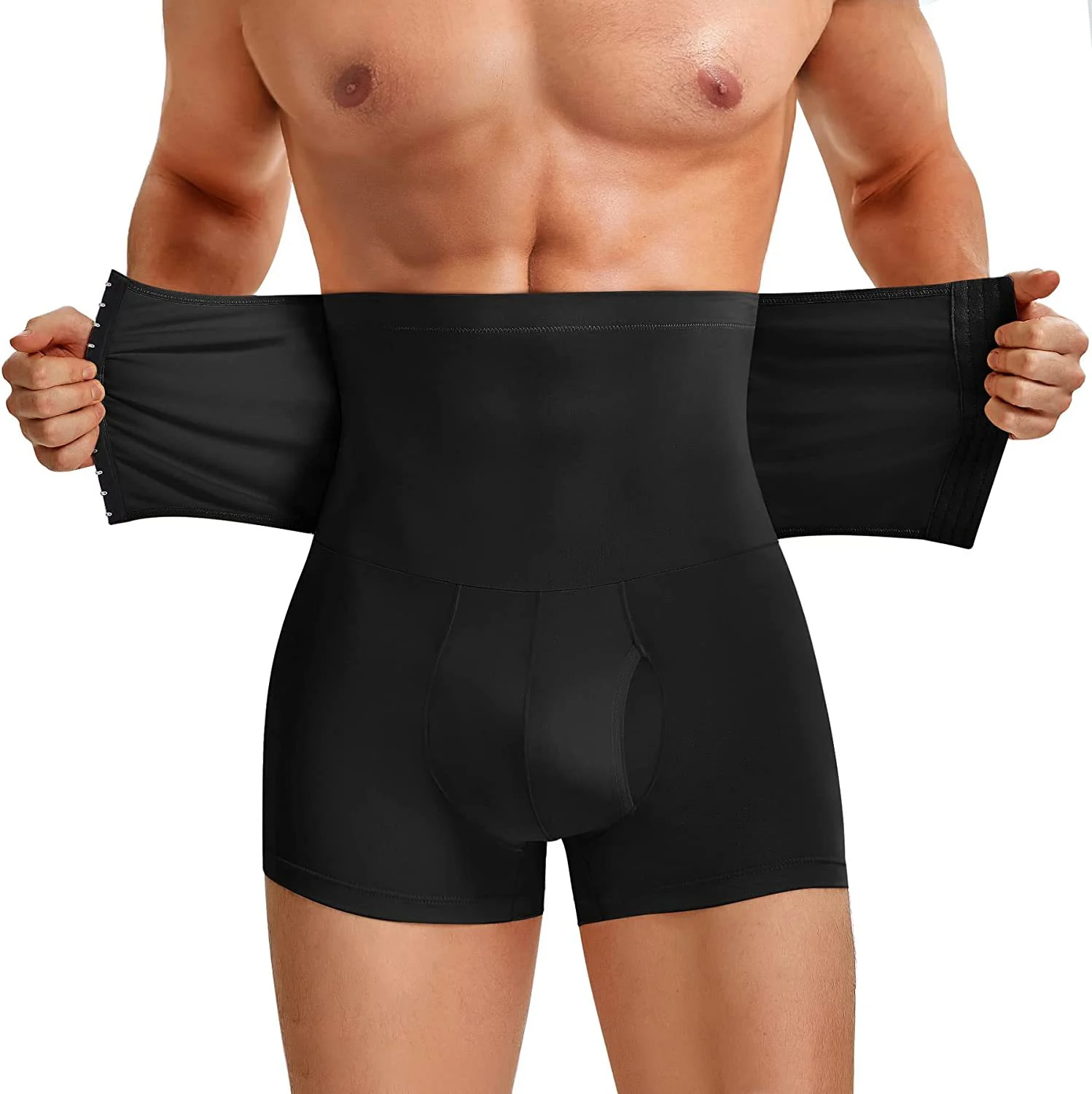 Men High Waist Shapewear Boxer Briefs With Adjustable Hooks Compression Tummy Control… — image 2
