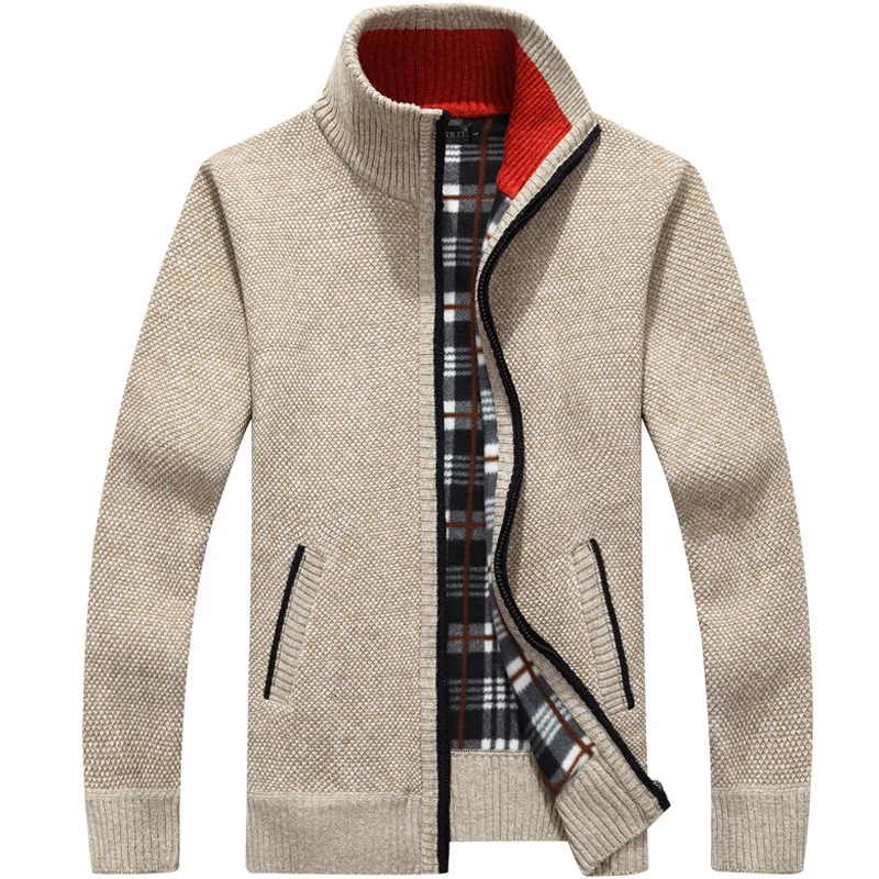 Men's Autumn And Winter Cardigan Zipper Sweater Thickened Fleece-lined Collar Loose… — image 3