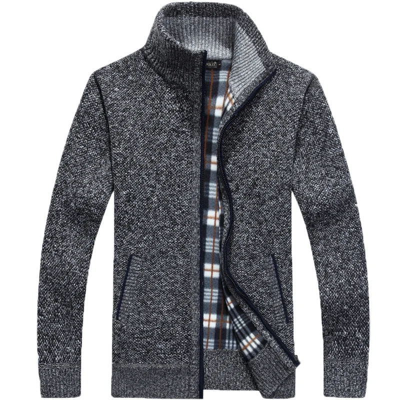 Men's Autumn And Winter Cardigan Zipper Sweater Thickened Fleece-lined Collar Loose… — image 6