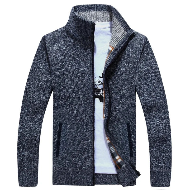 Men's Autumn And Winter Cardigan Zipper Sweater Thickened Fleece-lined Collar Loose… — image 2
