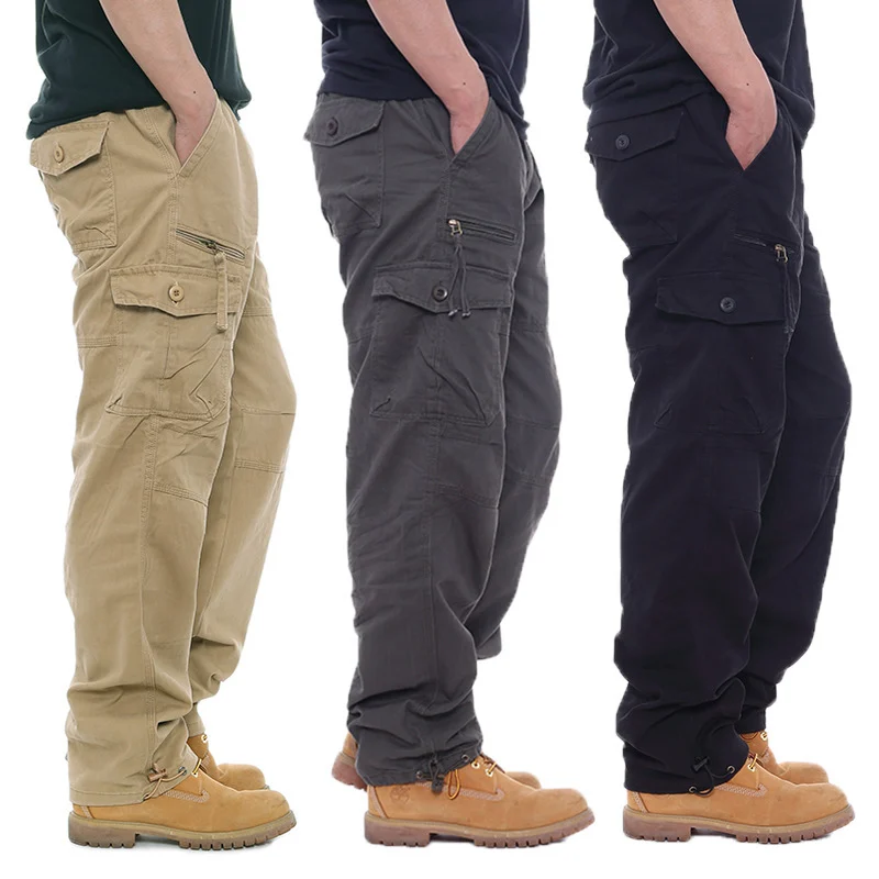Men's Casual Cotton Work Pants With Elastic Waist, Large Size, Multi-pocket, Loose… — image 8