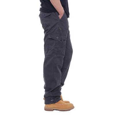 Men's Casual Cotton Work Pants With Elastic Waist, Large Size, Multi-pocket, Loose… — image 9