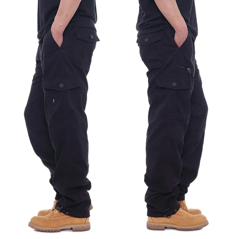 Men's Casual Cotton Work Pants With Elastic Waist, Large Size, Multi-pocket, Loose… — image 7