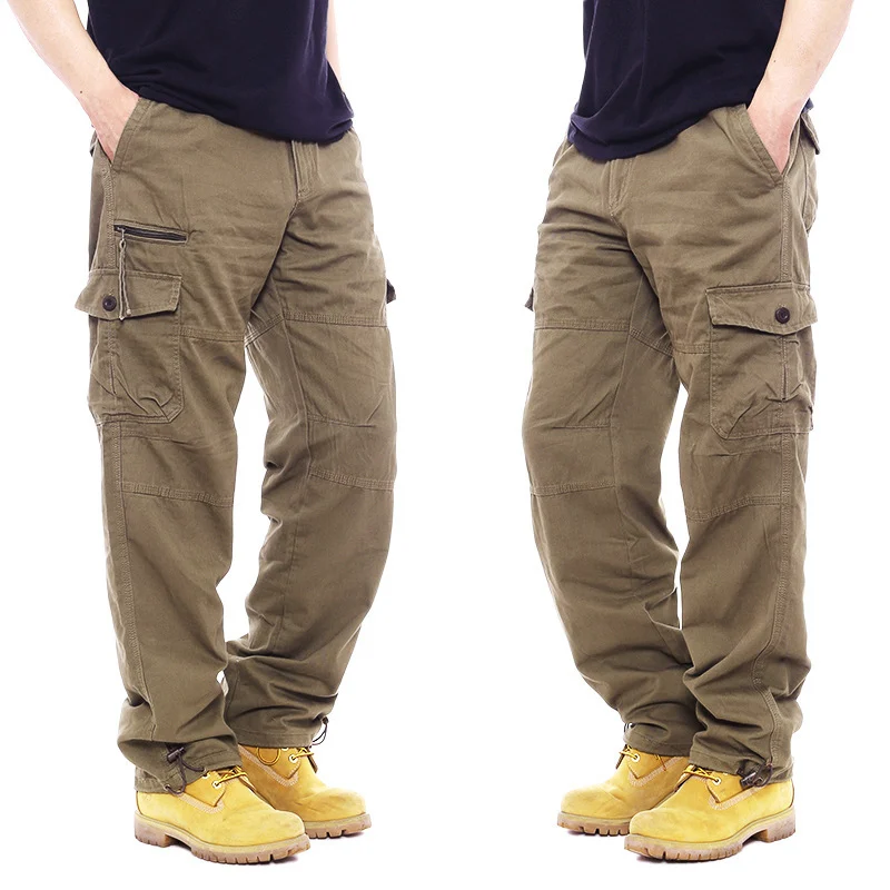 Men's Casual Cotton Work Pants With Elastic Waist, Large Size, Multi-pocket, Loose… — image 4