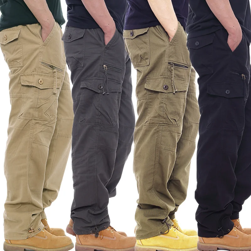 Men's Casual Cotton Work Pants With Elastic Waist, Large Size, Multi-pocket, Loose… — image 6