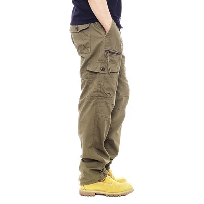 Men's Casual Cotton Work Pants With Elastic Waist, Large Size, Multi-pocket, Loose… — image 3