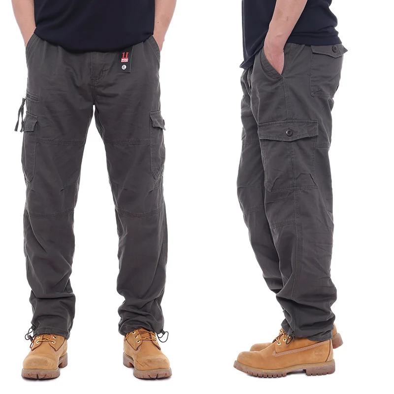 Men's Casual Cotton Work Pants With Elastic Waist, Large Size, Multi-pocket, Loose… — image 5