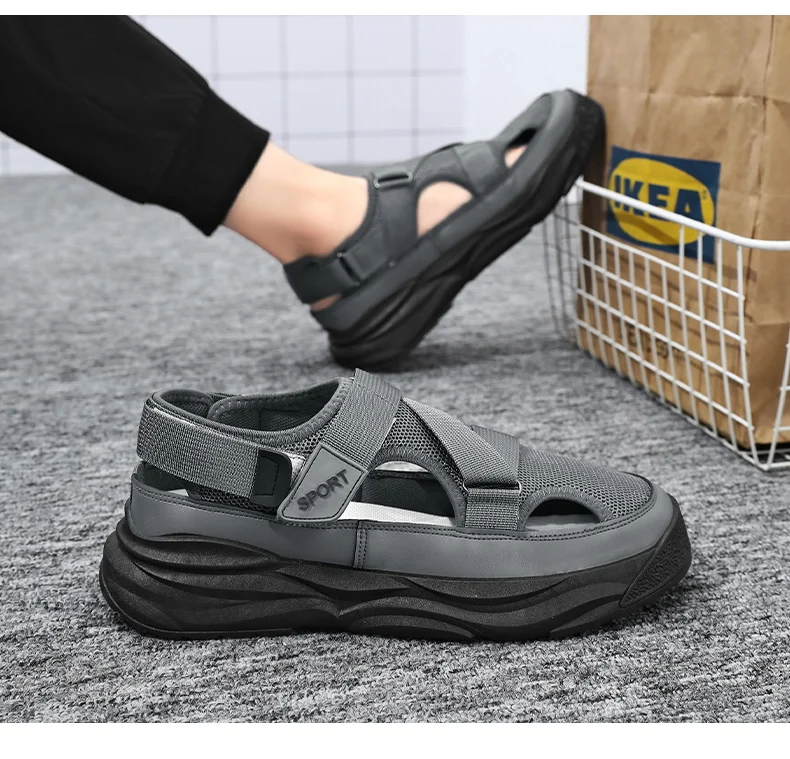 Men's Casual Sandals, Versatile Breathable Hollow-out Cool Sandals With Hook & Loop… — image 3