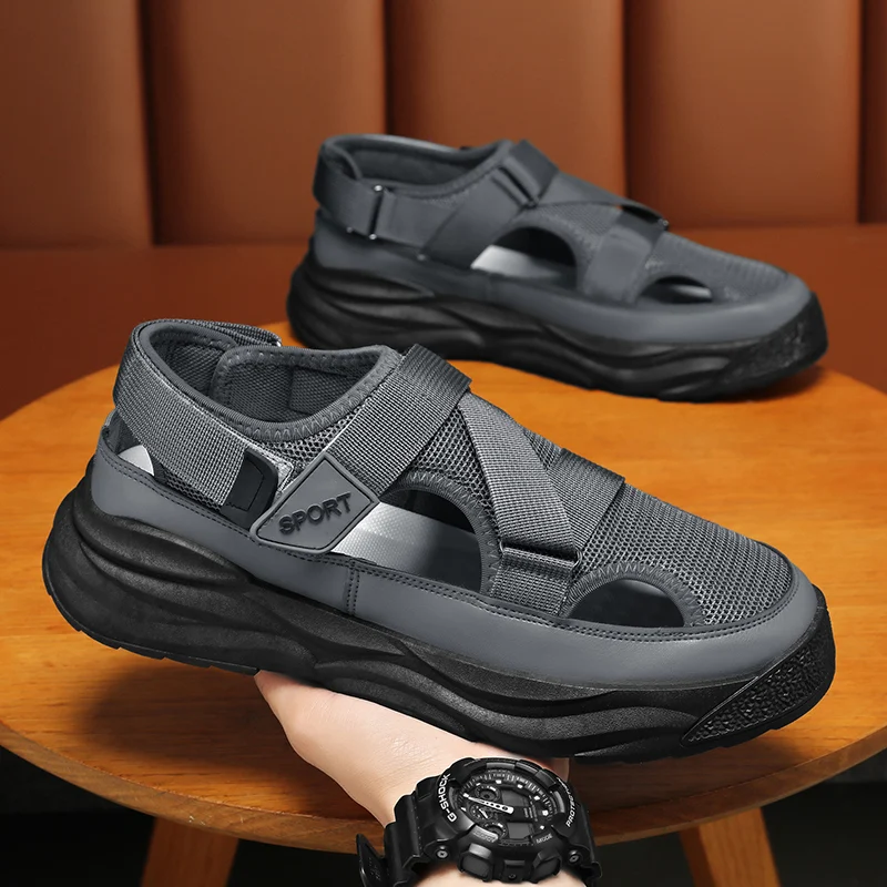 Men's Casual Sandals, Versatile Breathable Hollow-out Cool Sandals With Hook & Loop… — image 2