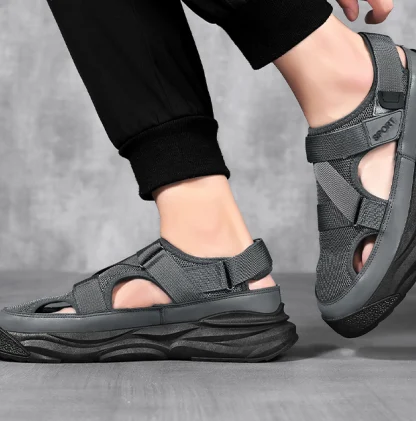 Men's Casual Sandals, Versatile Breathable Hollow-out Cool Sandals With Hook & Loop… — image 4