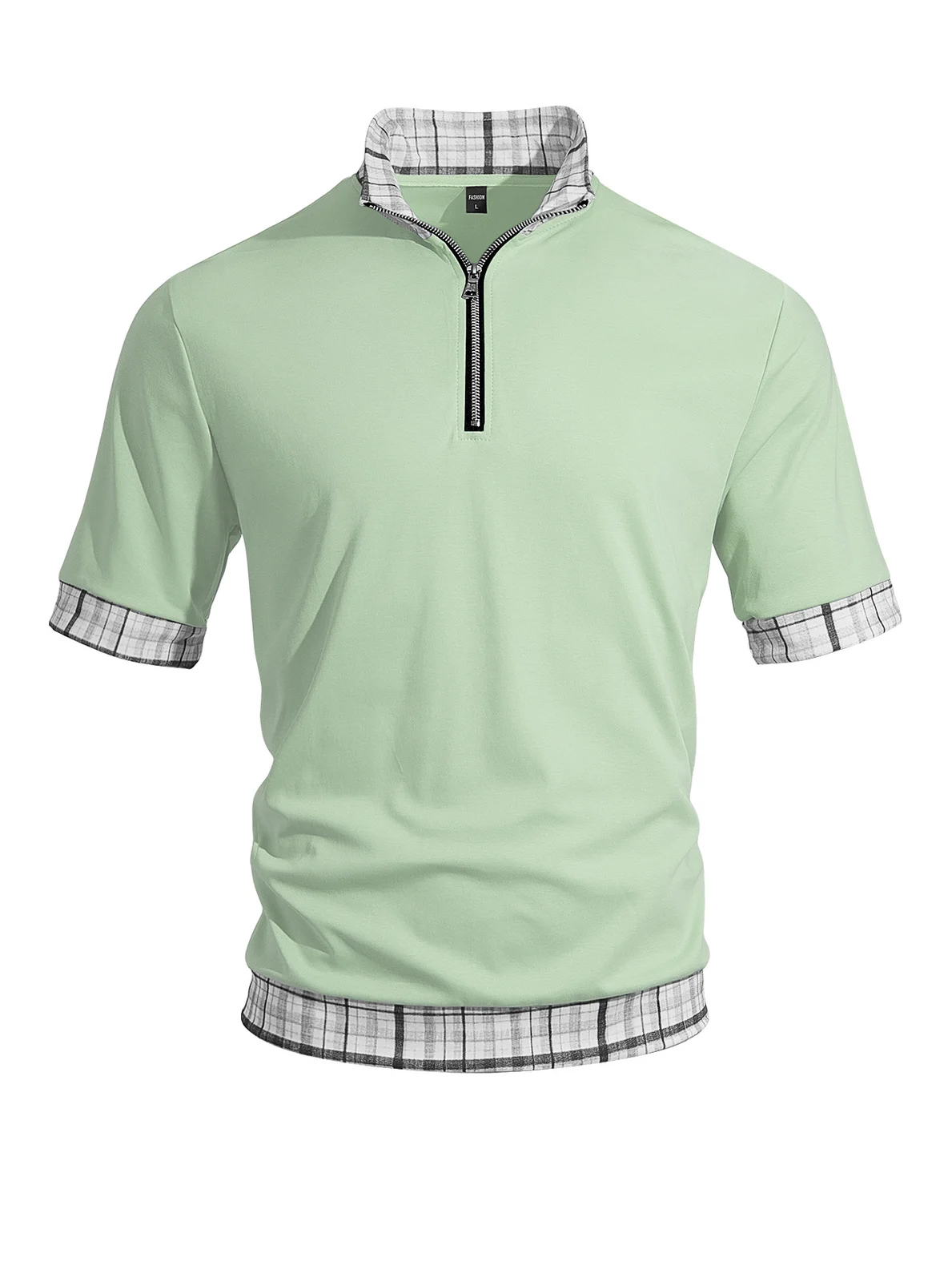 Men's Cotton Fake Two Piece T Shirts, Half Zip Lapel Short Sleeve Spliced Breathable… — image 8