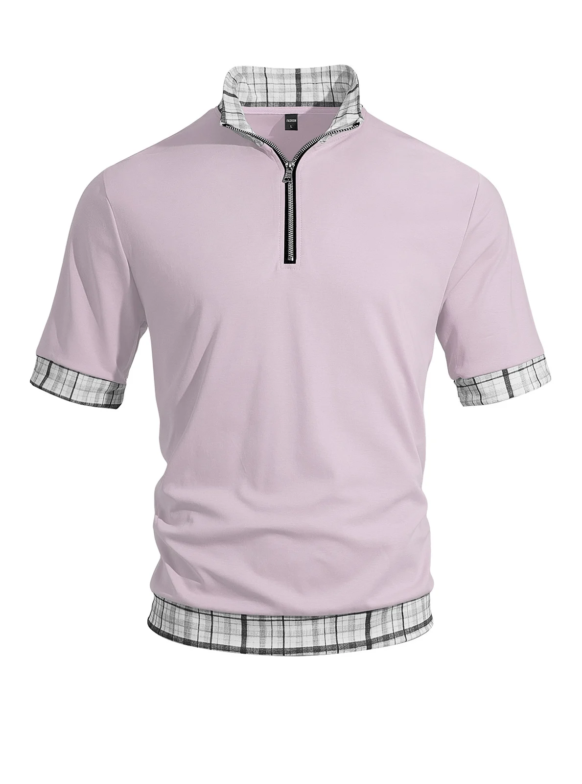 Men's Cotton Fake Two Piece T Shirts, Half Zip Lapel Short Sleeve Spliced Breathable… — image 4