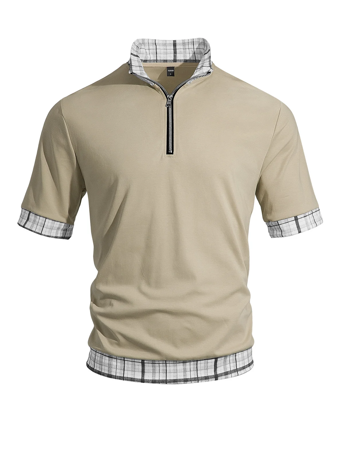 Men's Cotton Fake Two Piece T Shirts, Half Zip Lapel Short Sleeve Spliced Breathable… — image 7