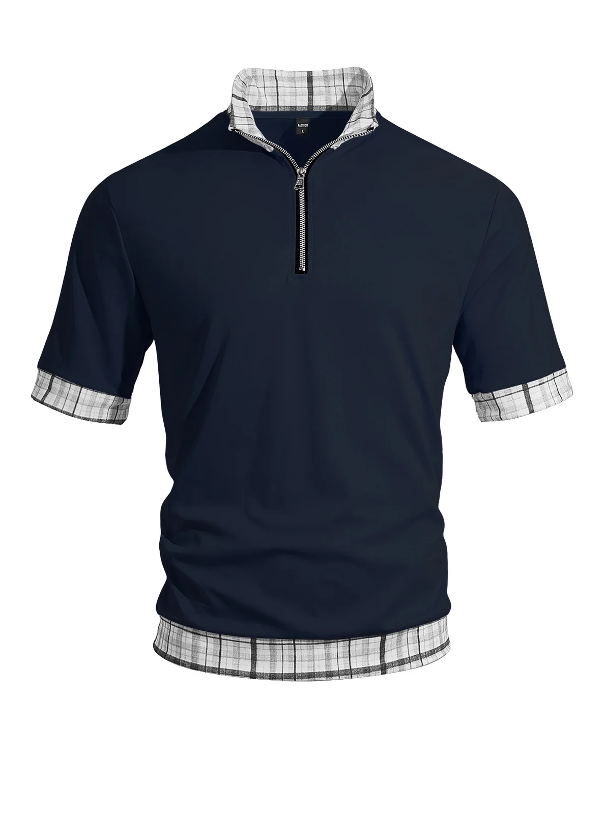 Men's Cotton Fake Two Piece T Shirts, Half Zip Lapel Short Sleeve Spliced Breathable… — image 3