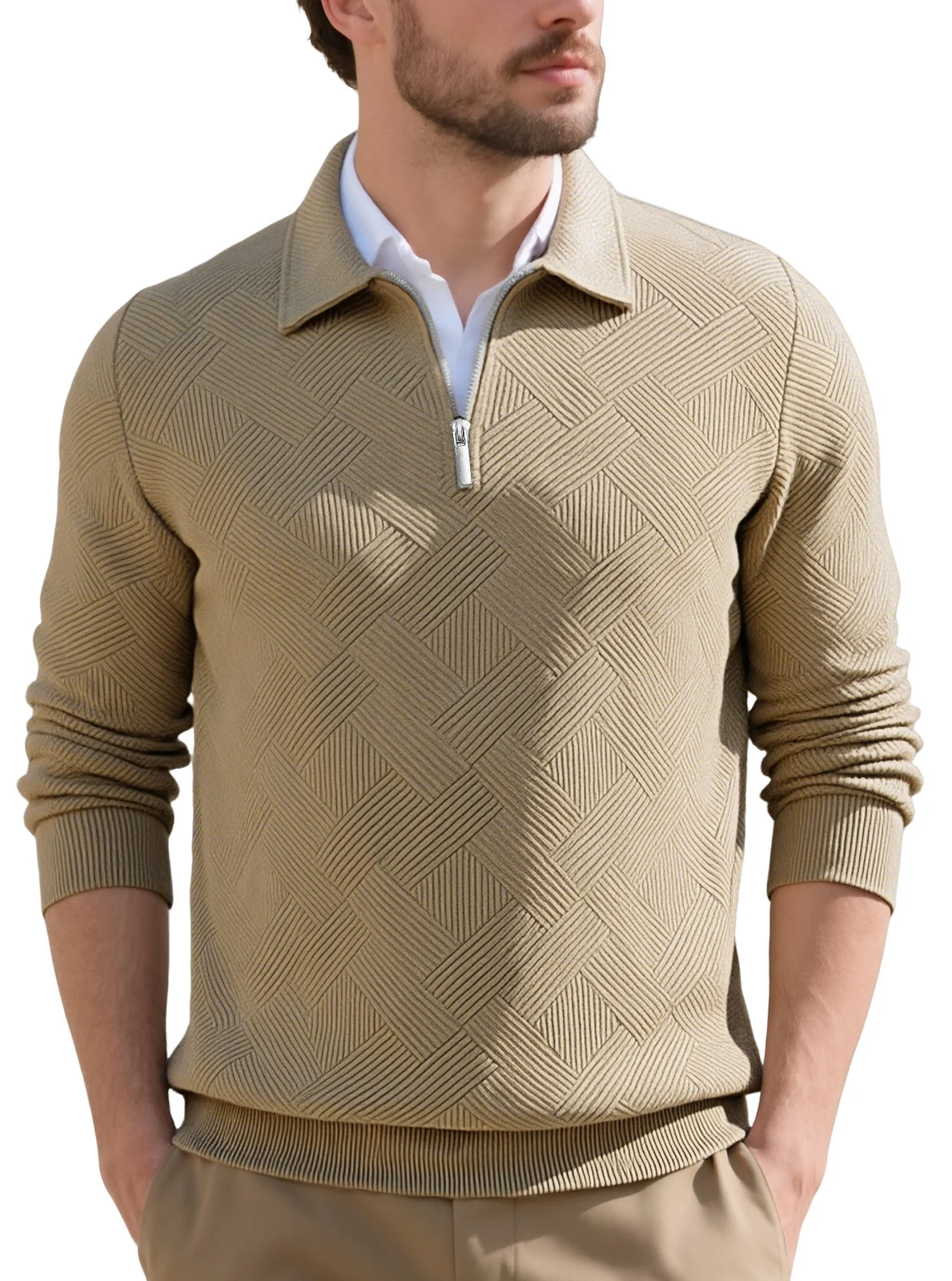 Men's European-size Jacquard Top Spring And Autumn New Long Sleeve Lapel Half Cardigan… — image 5
