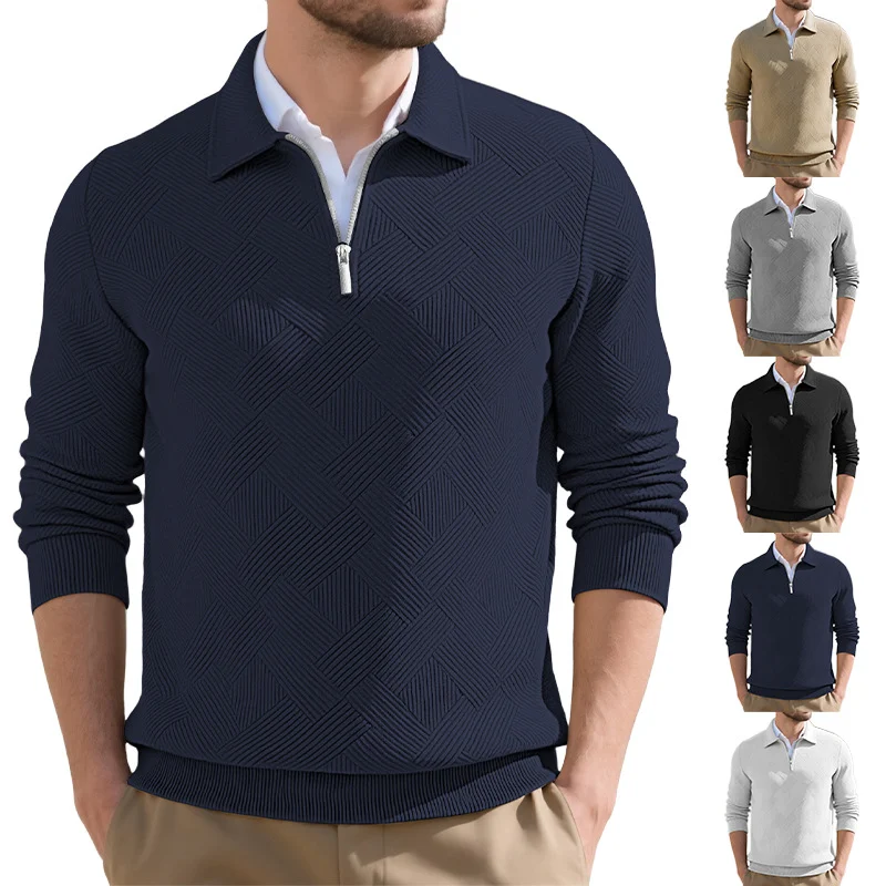 Men's European-size Jacquard Top Spring And Autumn New Long Sleeve Lapel Half Cardigan… — image 4