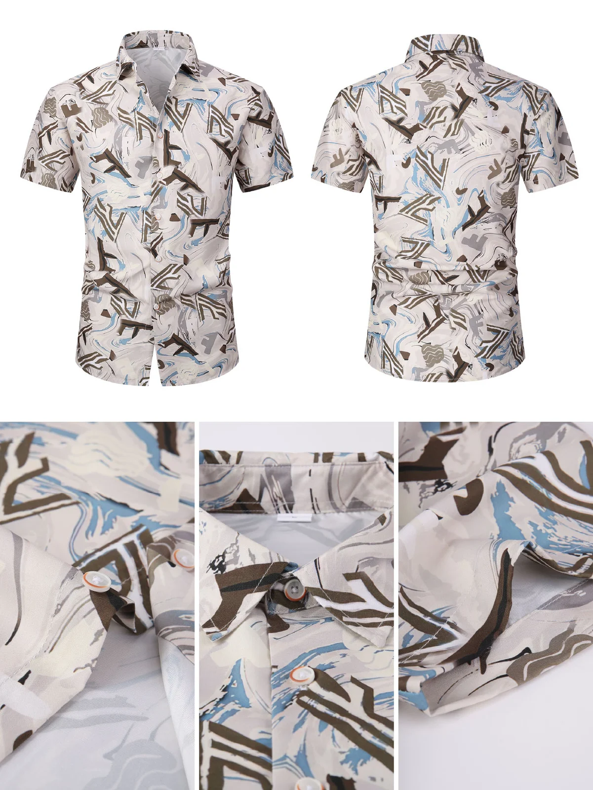 Men's Fashion Casual Shirt 6 Styles ,orange, Black, Green, Oil Painting — image 2