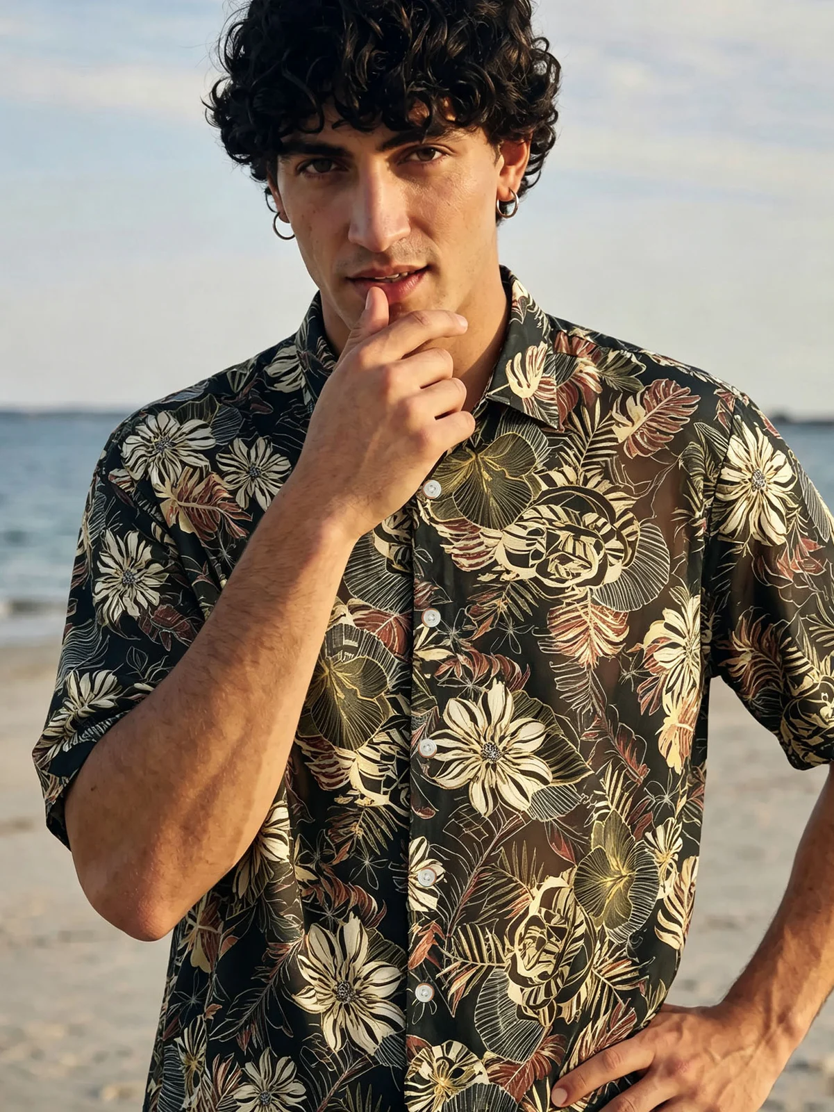Men's Fashion Casual Shirt 6 Styles ,orange, Black, Green, Oil Painting — image 11