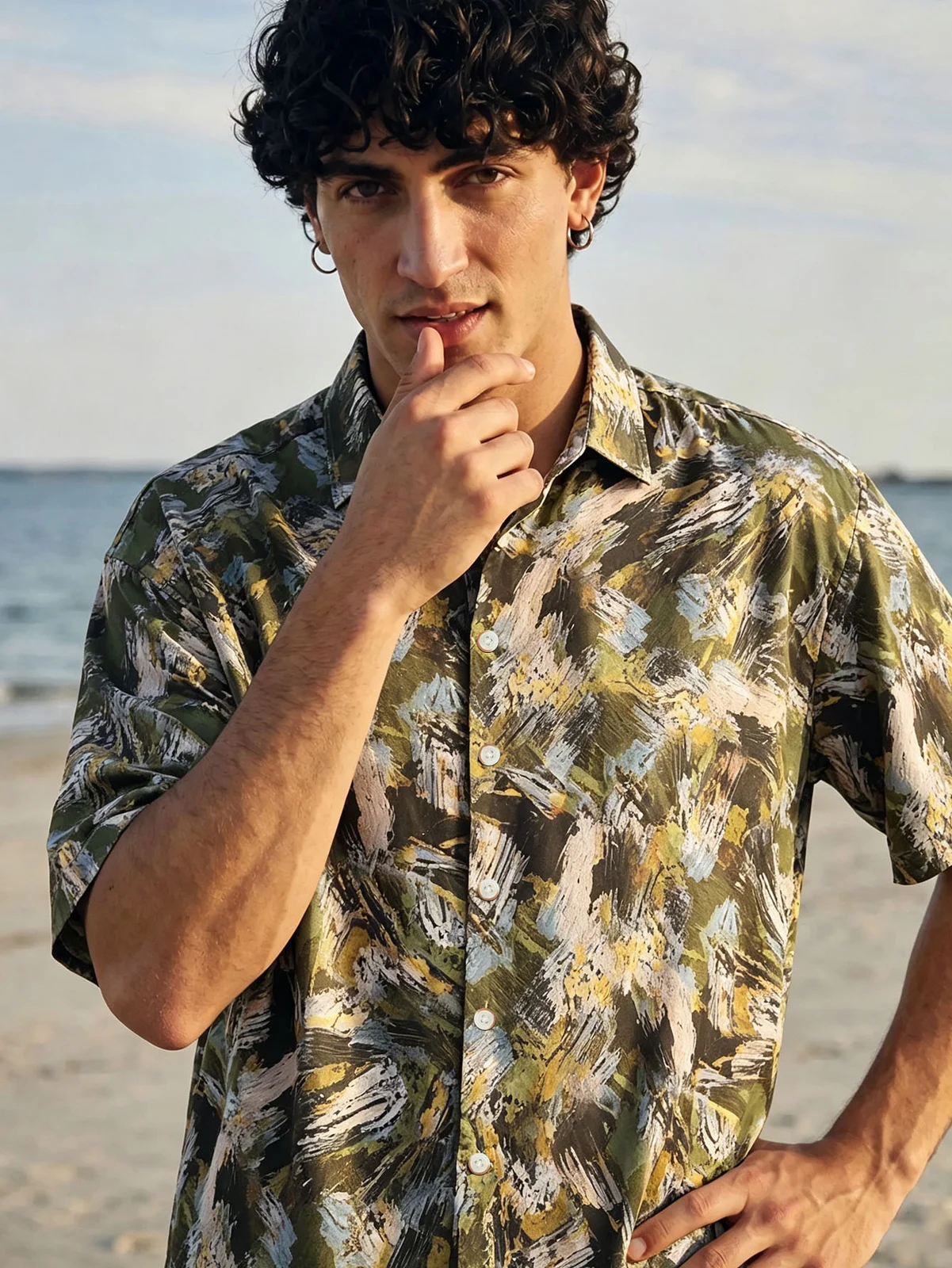 Men's Fashion Casual Shirt 6 Styles ,orange, Black, Green, Oil Painting — image 10