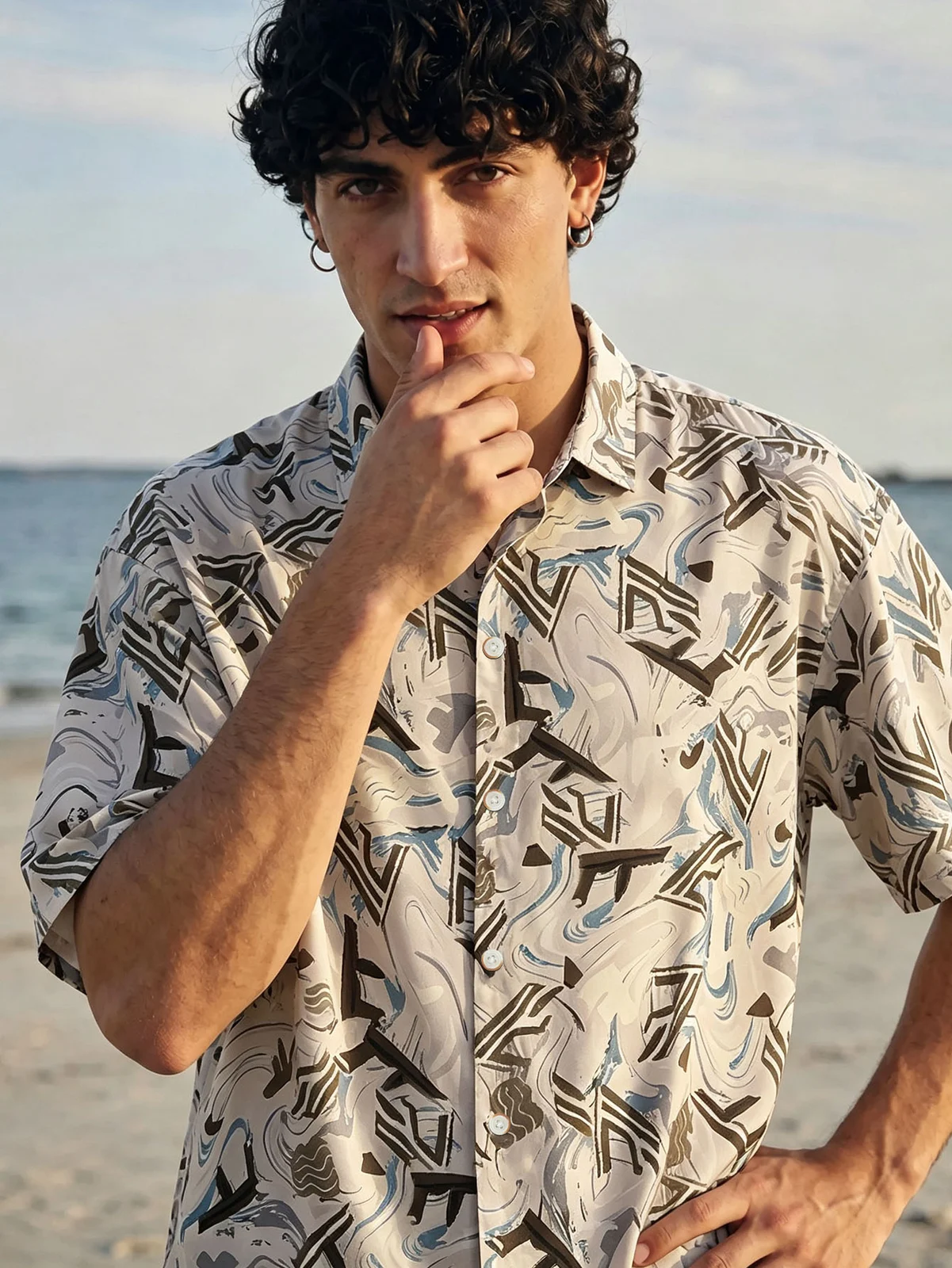 Men's Fashion Casual Shirt 6 Styles ,orange, Black, Green, Oil Painting — image 12