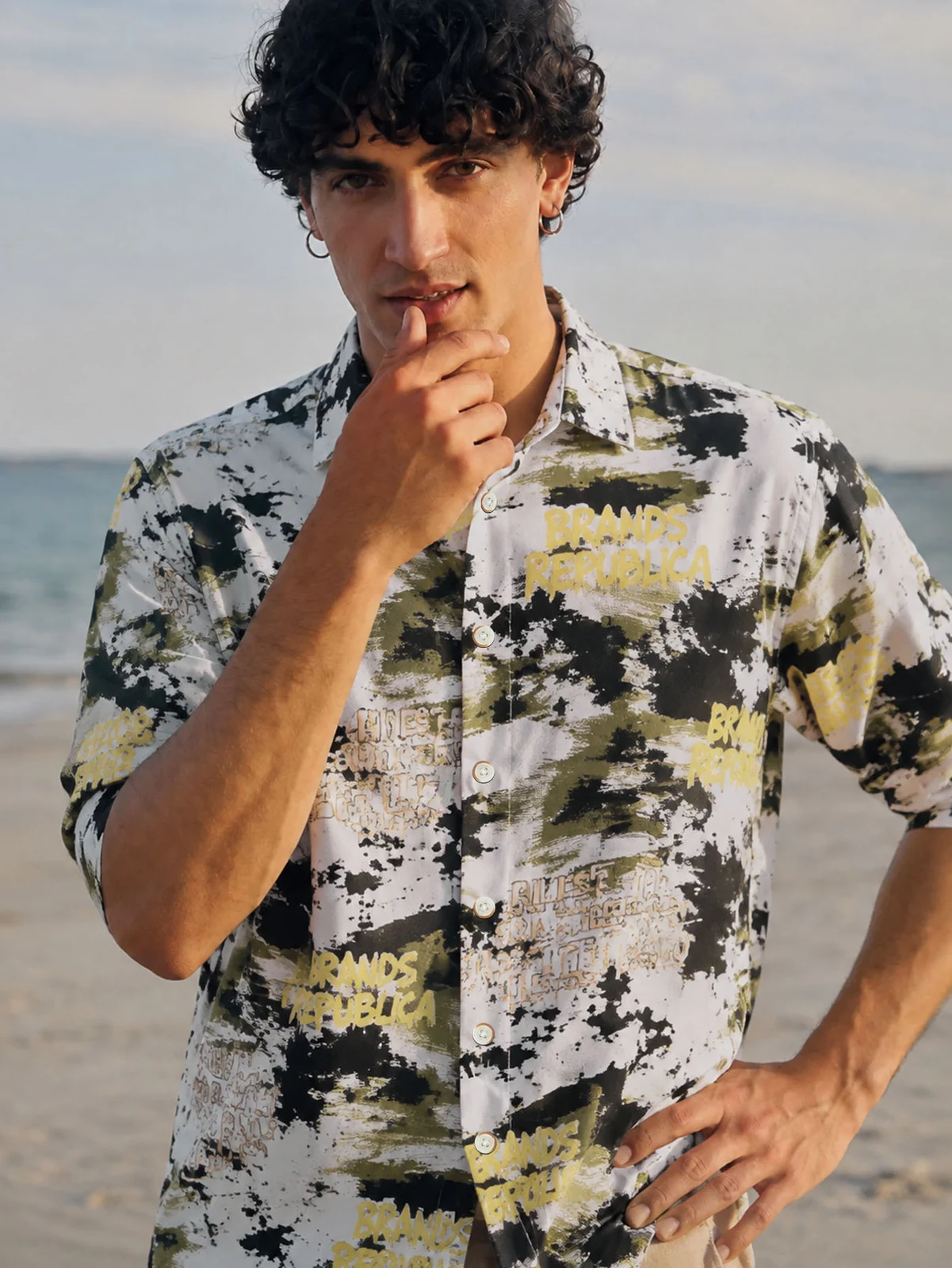 Men's Fashion Casual Shirt 6 Styles ,orange, Black, Green, Oil Painting — image 1