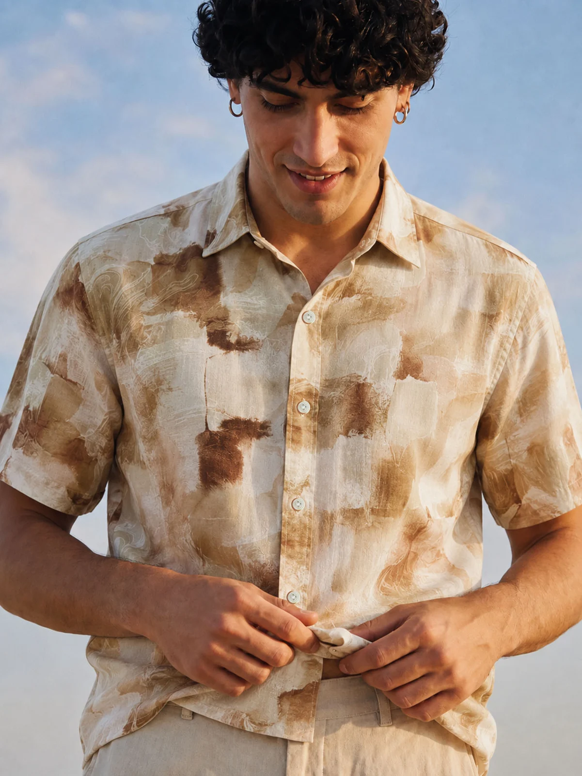Men's Fashion Casual Shirt 6 Styles ,orange, Black, Green, Oil Painting — image 5