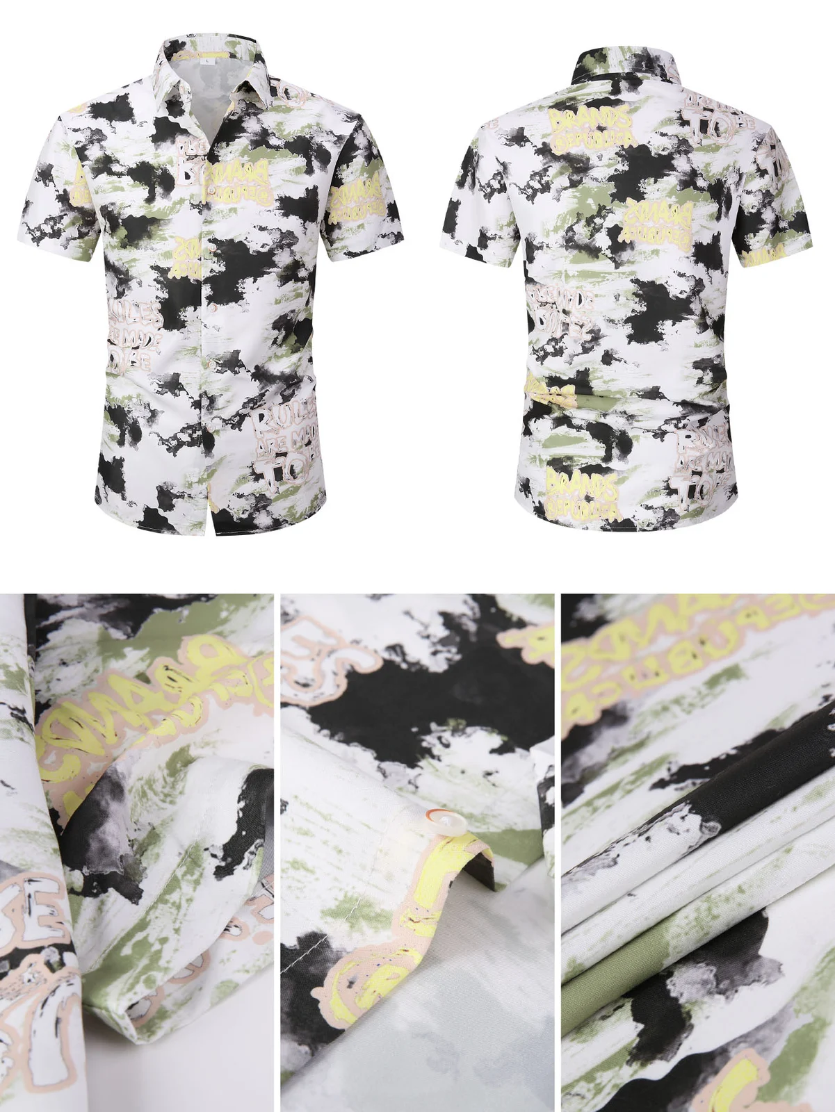 Men's Fashion Casual Shirt 6 Styles ,orange, Black, Green, Oil Painting — image 7