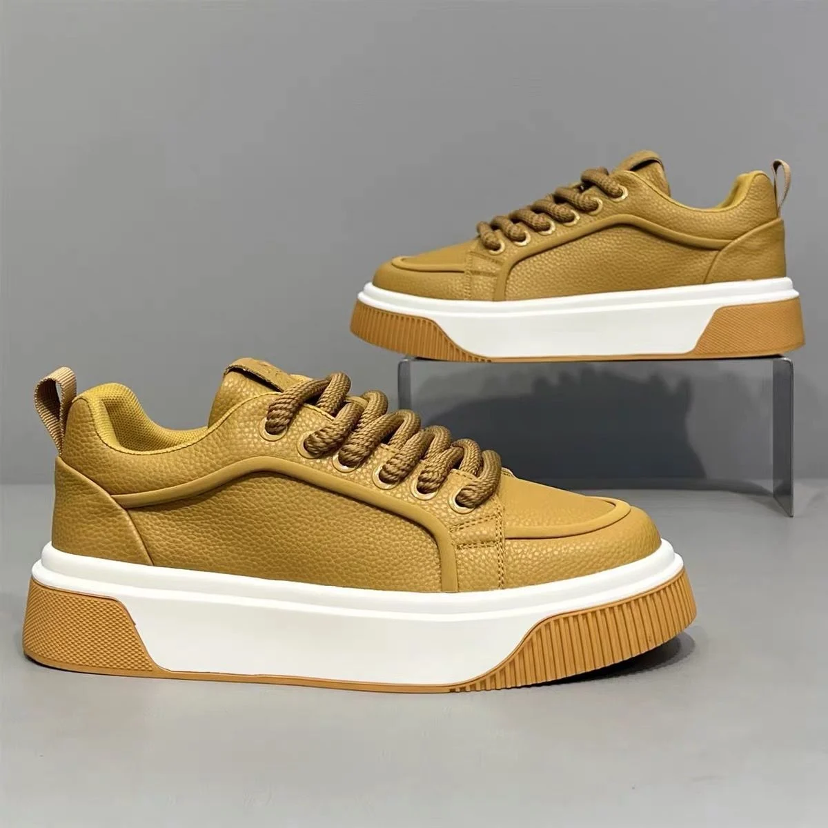 Men's Light Luxury Low-top White Skate Shoes, Spring Platform Non-slip Soft Sole… — image 4