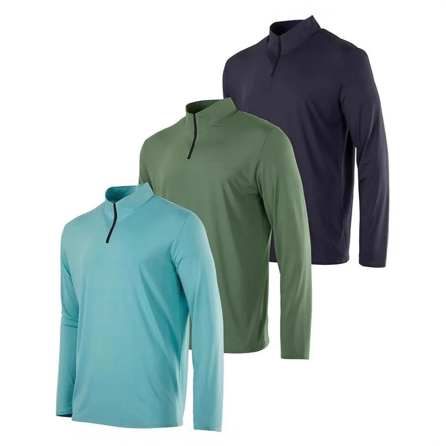 Men's Long-sleeve Stretchy Breathable Quick-drying Casual Half-zip Top — image 1