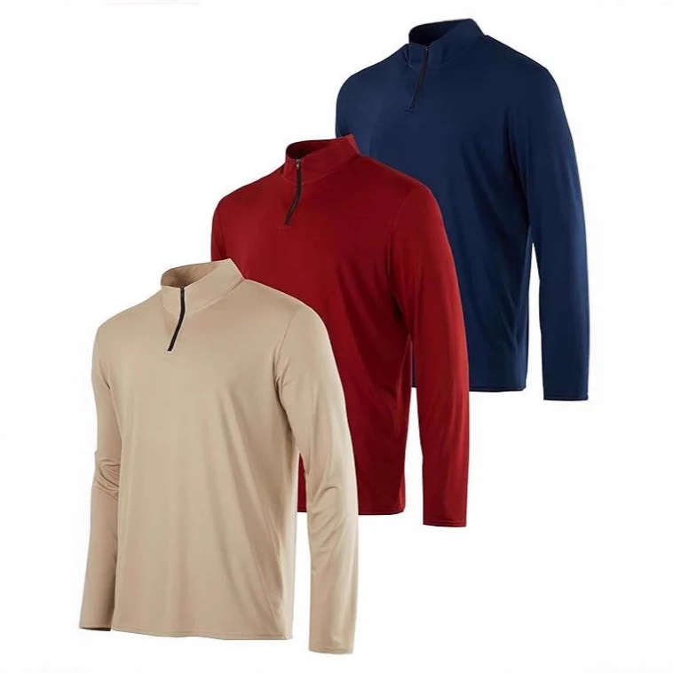 Men's Long-sleeve Stretchy Breathable Quick-drying Casual Half-zip Top — image 2
