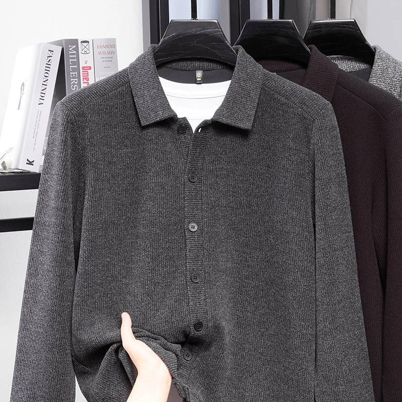 Men's Long-sleeved Knitted Springsummer Fashionable Lapel Warm Outerwear New Style Sweater — image 6