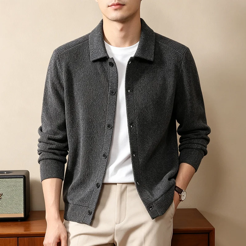 Men's Long-sleeved Knitted Springsummer Fashionable Lapel Warm Outerwear New Style Sweater — image 3