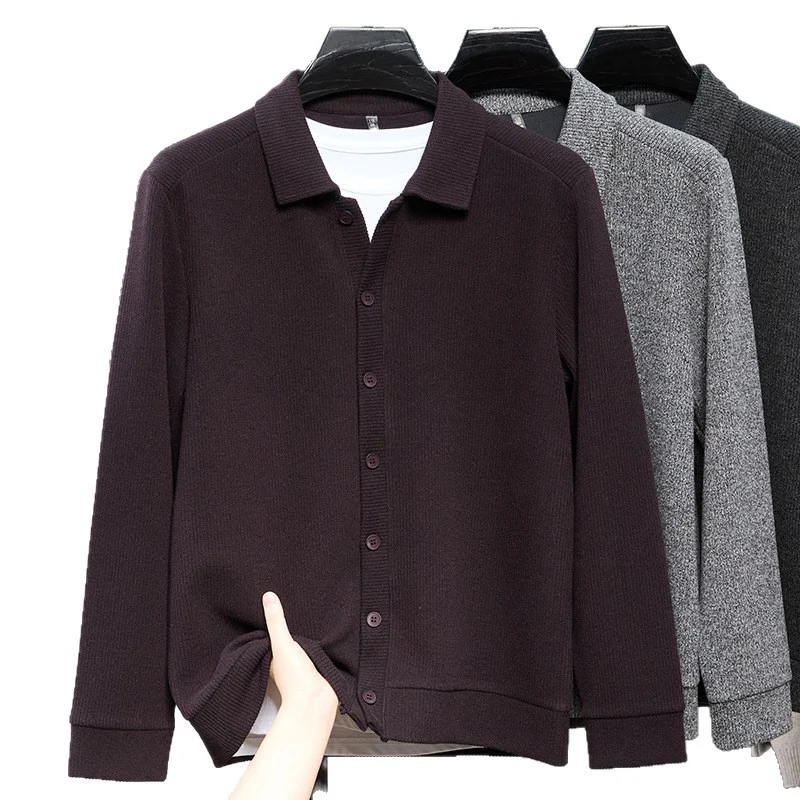 Men's Long-sleeved Knitted Springsummer Fashionable Lapel Warm Outerwear New Style Sweater — image 2