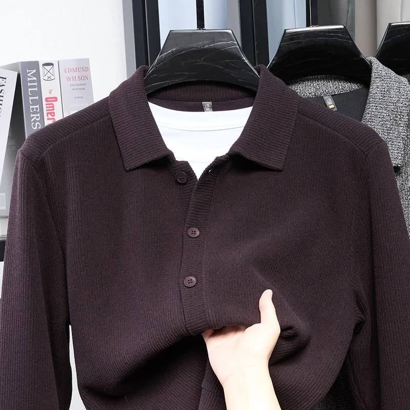 Men's Long-sleeved Knitted Springsummer Fashionable Lapel Warm Outerwear New Style Sweater — image 4