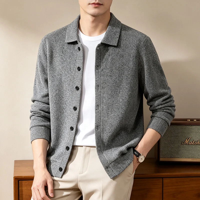 Men's Long-sleeved Knitted Springsummer Fashionable Lapel Warm Outerwear New Style Sweater — image 5